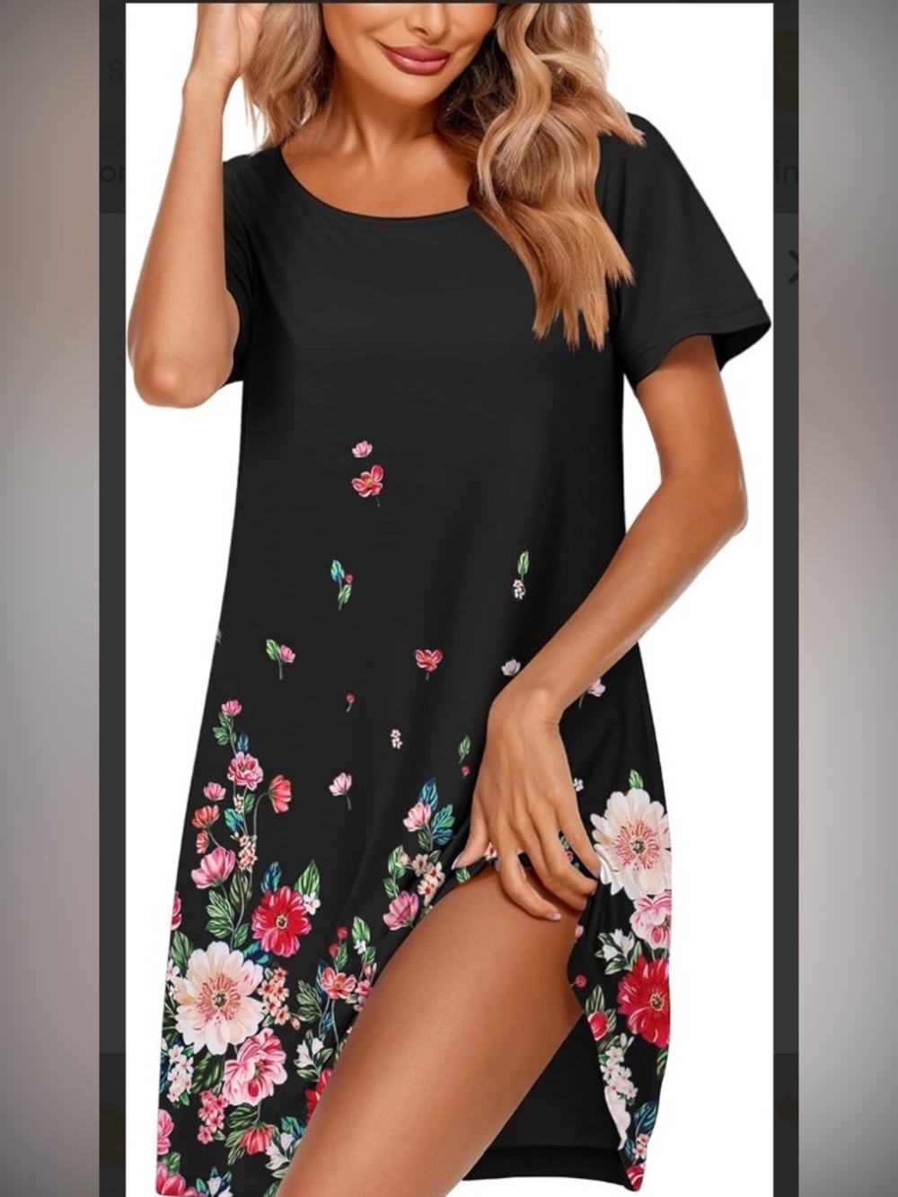 Ekouaer Soft Floral Short Sleeve House/Patio Shirt Dress Knee Length Gown NWT